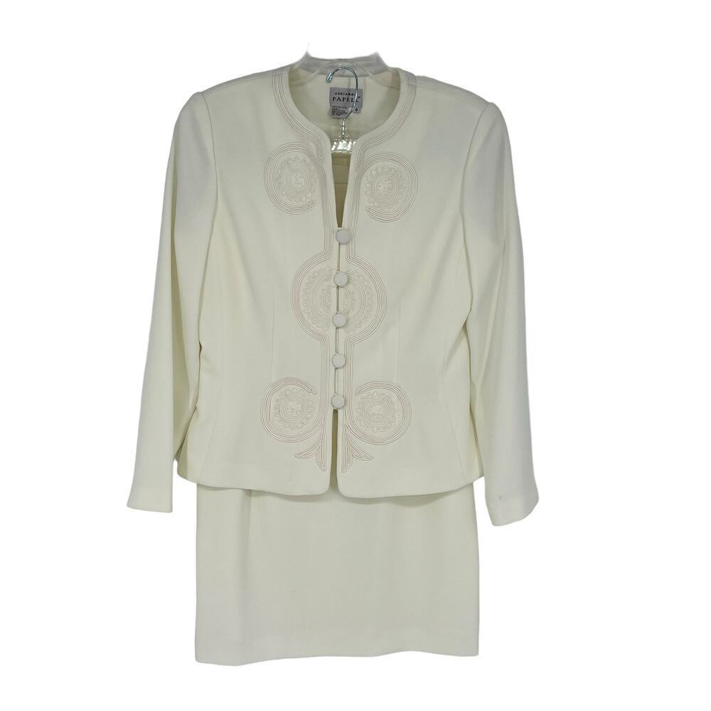 Vintage Adrianna Papell Skirt & Top Set Embroidered White‎ 8 - Picture 4 of 12